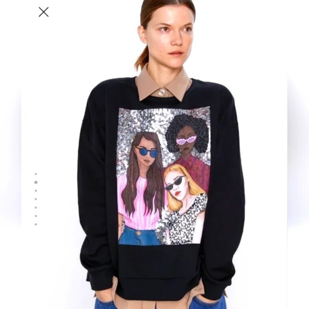 ZARA GIRLS PRINT SEQUIN SWEATSHIRT bloggers favorite size M